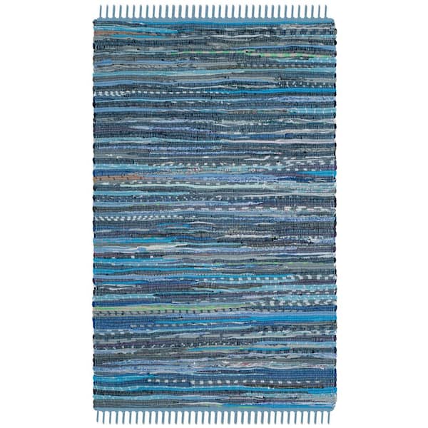 SAFAVIEH Rag Rug Blue/Multi 3 ft. x 4 ft. Striped Speckled Area Rug
