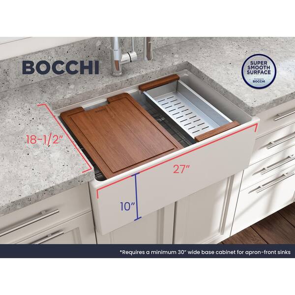Contempo Workstation 27 in. Farmhouse Apron-Front Single Bowl White Fireclay Kitchen Sink with Accessories