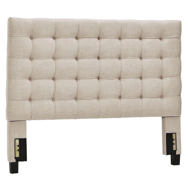 HomeSullivan Beige Button Tufted Linen King Upholstered Headboard