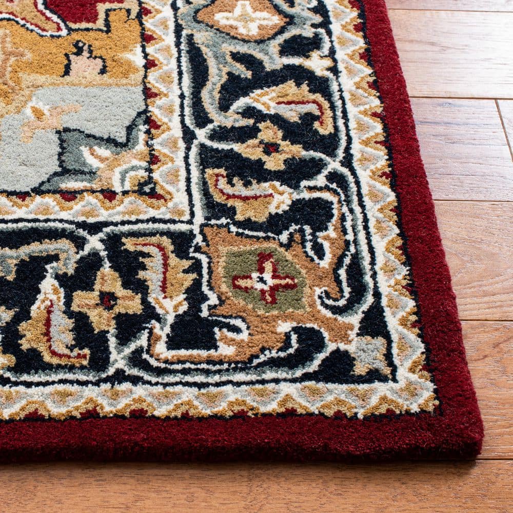 Ivory and Red Hand-Tufted Wool 5' x 8' Area Rug
