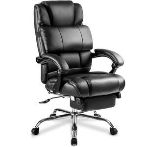 Black Office Chair with PU Leather, Double Padded, Support Cushion and Footrest