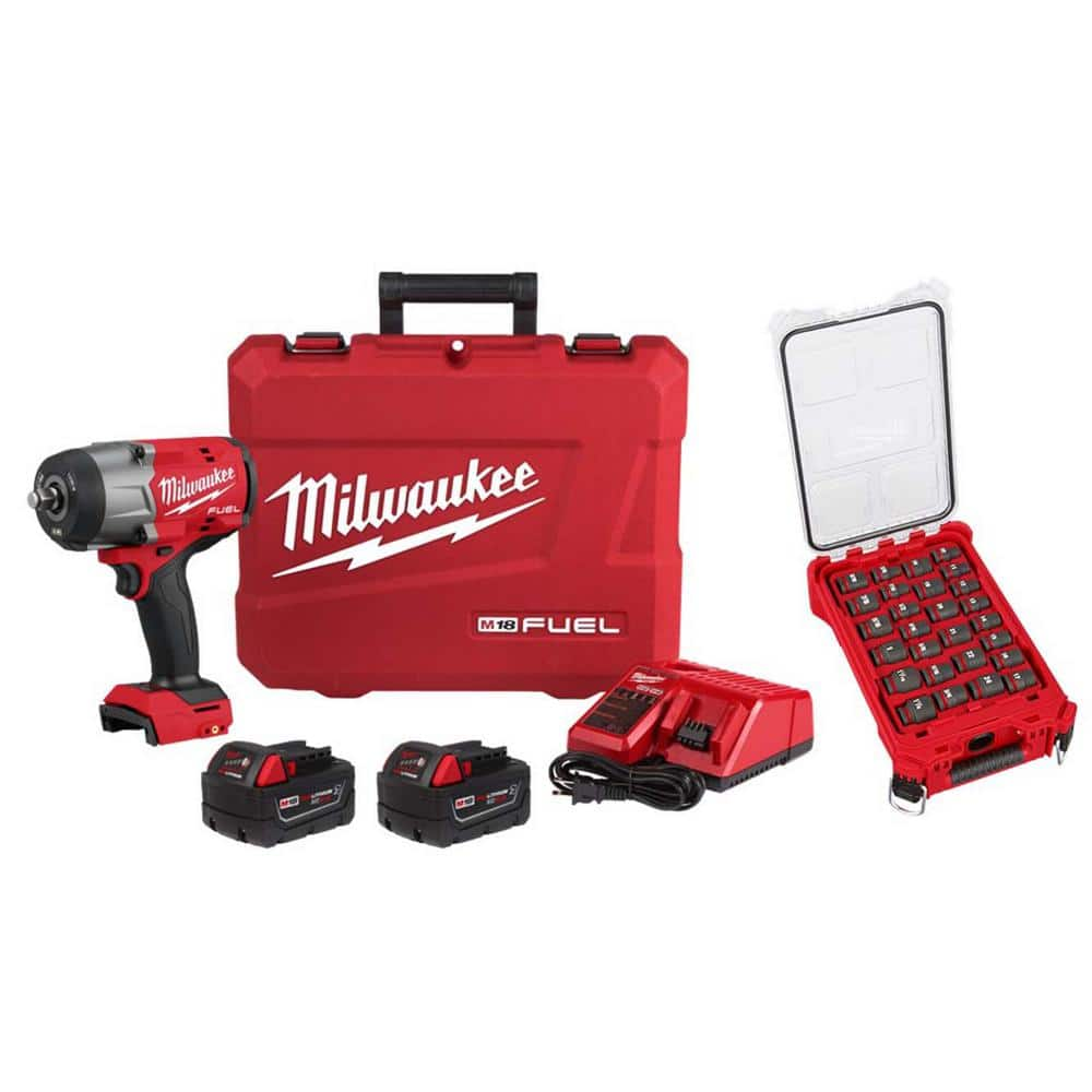 M18 FUEL 18V Lithium-Ion Brushless Cordless High-Torque 1/2 in. Impact Wrench w/Friction Ring Kit and Impact Socket Set -  Milwaukee, 2967-22-6804