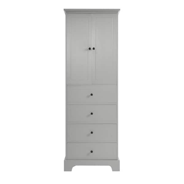 cadeninc 23.6 in. W x 15.7 in. D x 68.1 in. H Gray Storage Cabinet Linen Cabinet with Adjustable Shelf, 2 Doors and 4 Drawers