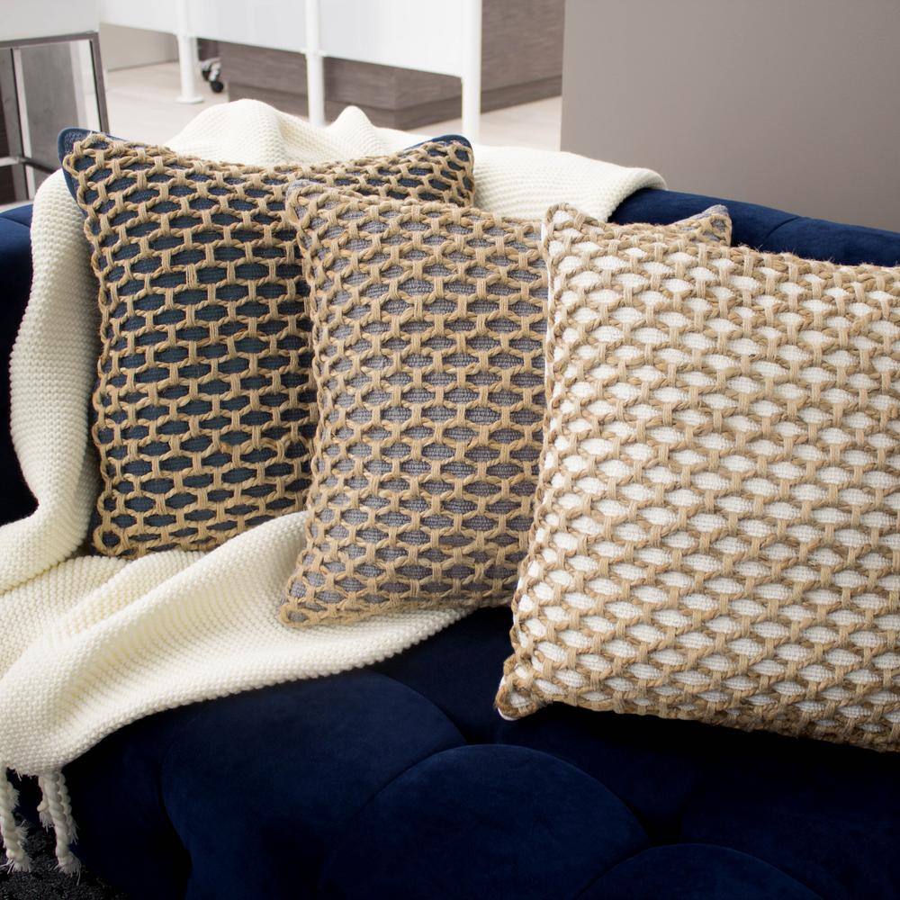 Jada Chic White Cotton & Jute 20" Decorative Pillow