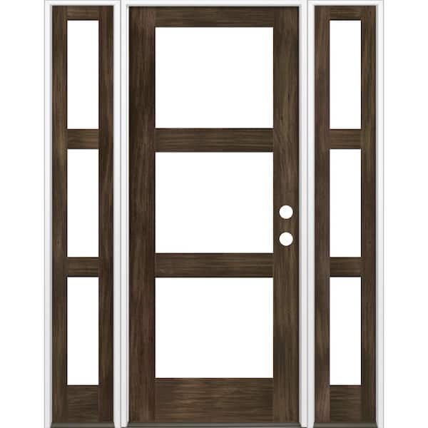 Krosswood Doors 60 in. x 96 in. Modern Hemlock Left-Hand/Inswing 3-Lite Clear Glass Black Stain Wood Prehung Front Door with Sidelites