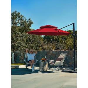 10 ft. Round Cantilever Tilt Patio Umbrella With Crank in Red