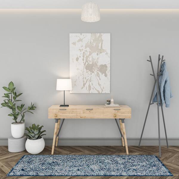 Diamond Damask Blue 2 ft. x 8 ft. Indoor Runner Rug