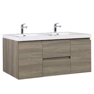 60 in. W x 20 in. D x 22 in. H Double Sink Floating Bath Vanity in Ash Grey with Glossy White Resin Top