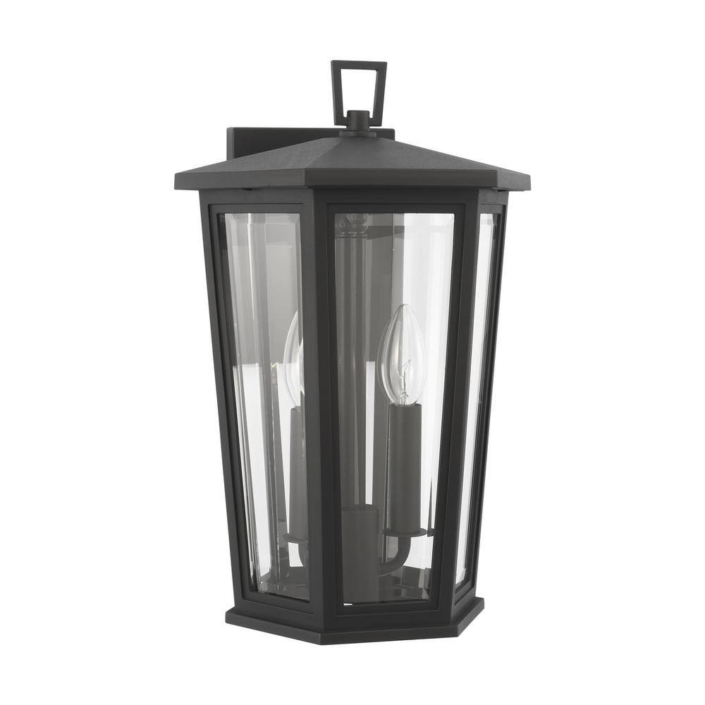 Textured Black Medium Outdoor Wall Lantern with Clear Glass