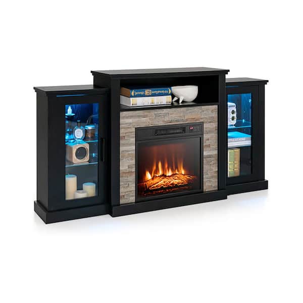 Boyel Living Black TV Stand Fits TVs up to 65 in. with Fireplace and 16-Color Led Lights