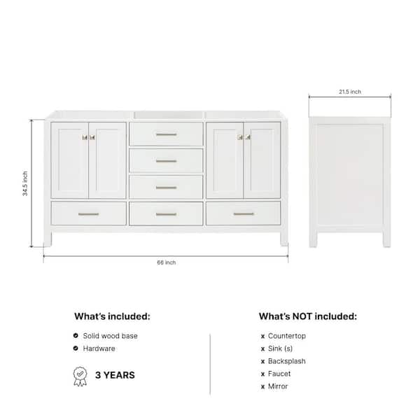 Cambridge 66 in. W x 21.5 in. D x 34.5 in. H Double Freestanding Bath Vanity Cabinet without Top in White