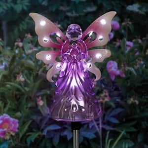 4 in. x 34 in. Garden Solar Lights, Decorative Angel Garden Stake, 12 LEDs, Cute Yard and Pathway Decor, Pink
