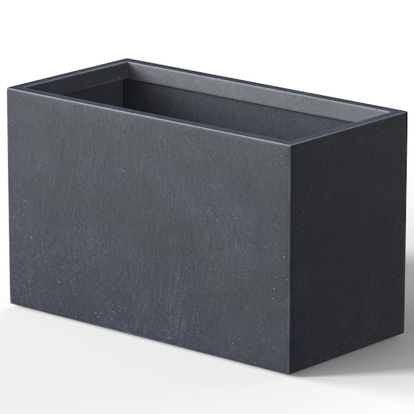 Modern 16in. High Large Tall Elongated Square Granite Gray Outdoor Cement Planter Plant Pots