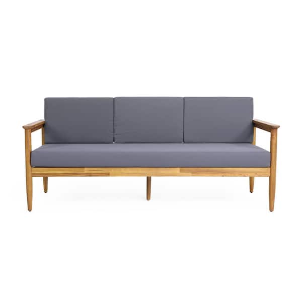 Anky 76.25 in. W 3-Person Wood Outdoor Bench with Dark Gray Cushion