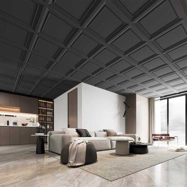 thumbnail image 2 of EcoTile Smooth PVC Ceiling Tiles – 2'x2' Black Drop Ceiling Panels, 18-Pack Mold Free 2 of 4