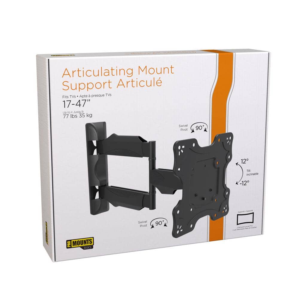 Black Full Motion Wall Mount for 17"-47" TVs