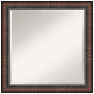 Caleb Brown 24 in. x 24 in. Beveled Farmhouse Square Framed Bathroom Wall Mirror in Brown