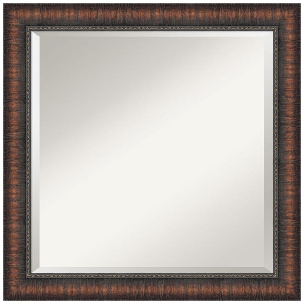 Amanti Art Caleb Brown 24 in. x 24 in. Beveled Farmhouse Square Framed Bathroom Wall Mirror in Brown