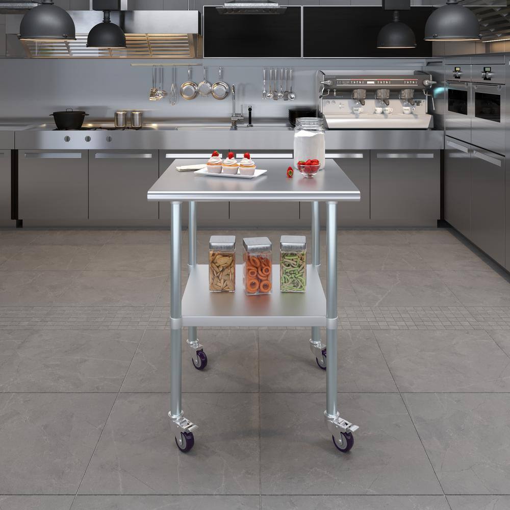 30" Stainless Steel Utility Work Table with Galvanized Undershelf and Casters