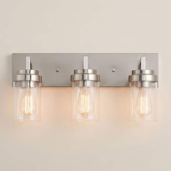20.5 in. 3-Light Brushed Nickel Vanity Light with Clear Glass Shade
