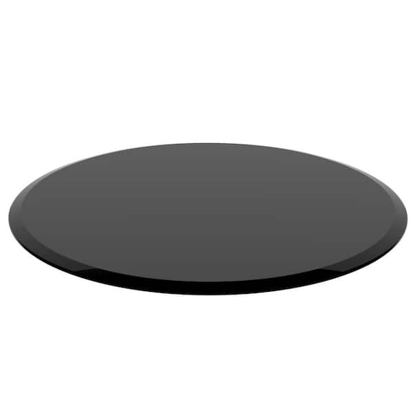Angel Sar 31.9 in. Round 0.4 in. Thick Tempered Glass Table Top with Beveled Polished Edge, Black