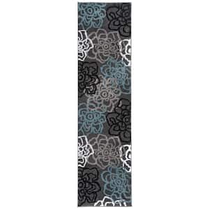 Contemporary Modern Floral Flowers Gray 24 in. x 120 in. Runner Rug