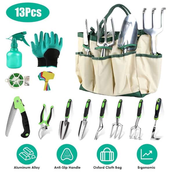 13-Piece Garden Tools Set, Aluminum Alloy Gardening Hand Tools with Garden Bag Outdoor Hand Tools of Gardening