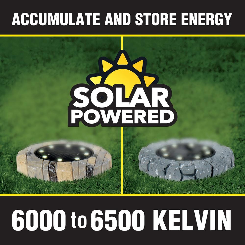 Stone Dark Gray Solar Powered LED Pathway Disk Lights, Set of 4