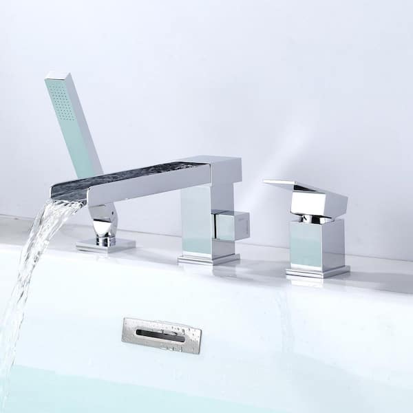 Brug Single-Handle Deck-Mount Roman Tub Faucet with Hand Shower in. Polished Chrome