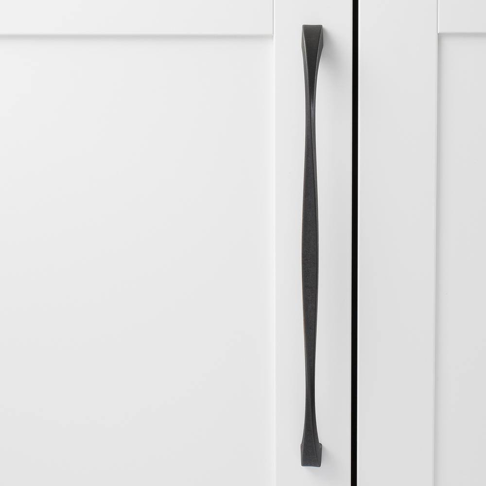 Modern Black Iron Bar Handle with Mounting Hardware, 12-inch