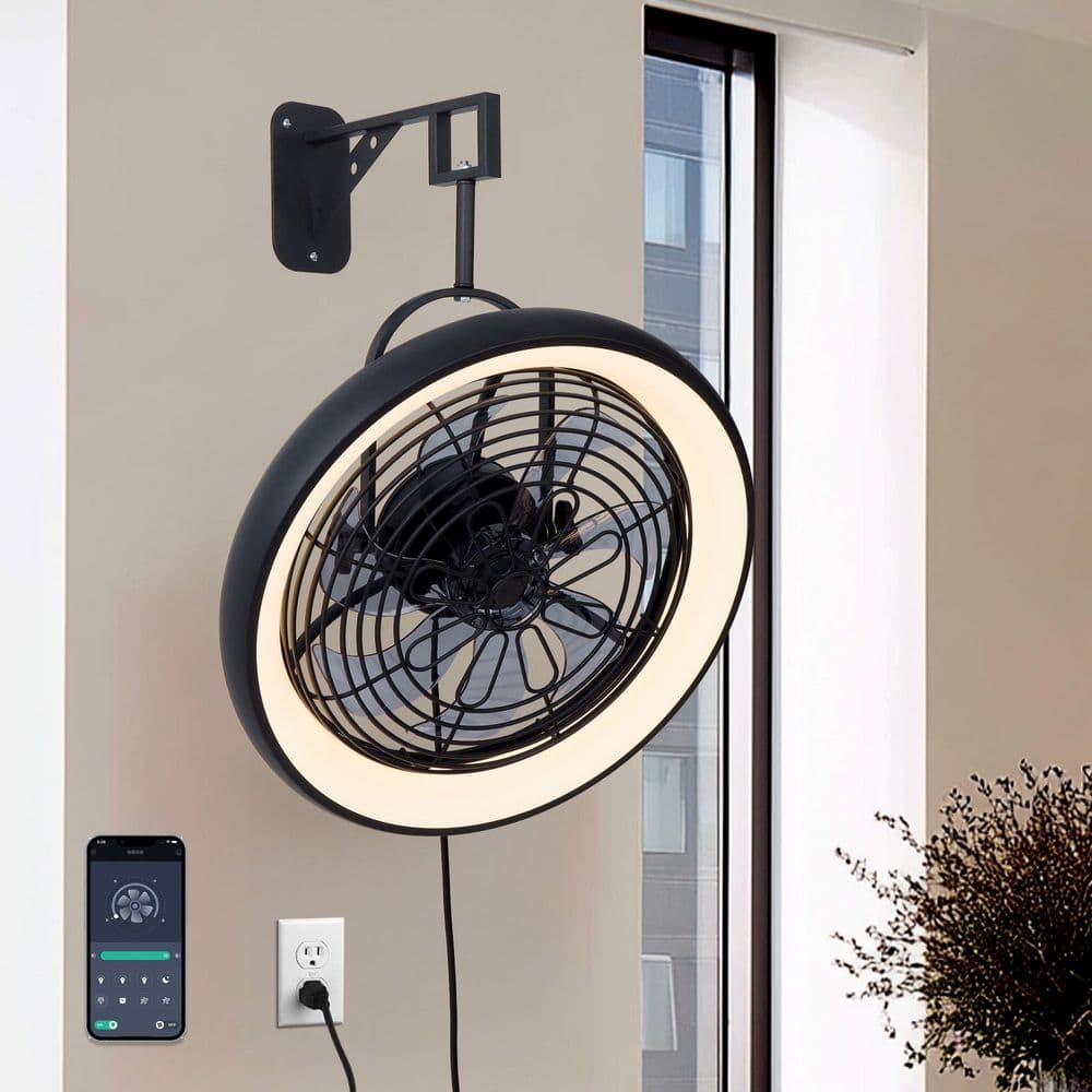Plug In Electric Fan Ecogleam 20 in. Indoor Plug-in Black Ceiling Fan with Dimmable Light ...