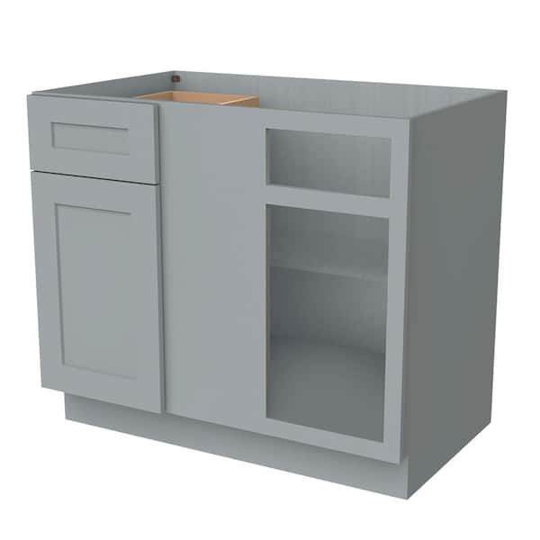  42-in W x 24-in D x 34.5-in H Plywood Assembled Floor Blind Corner Base Kitchen Cabinet in Gray with Adjustable Shelve