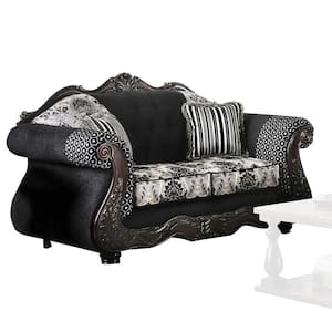72 in. Gray Solid Print Fabric 2-Seater Loveseat with Scalloped Crown Top Back and Damask Pattern