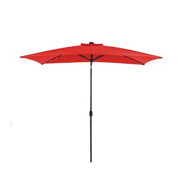 Clihome 10 ft. x 6.5 ft. Rectangular Lighted Market Umbrella with Waterproof and UV Resistant in Red