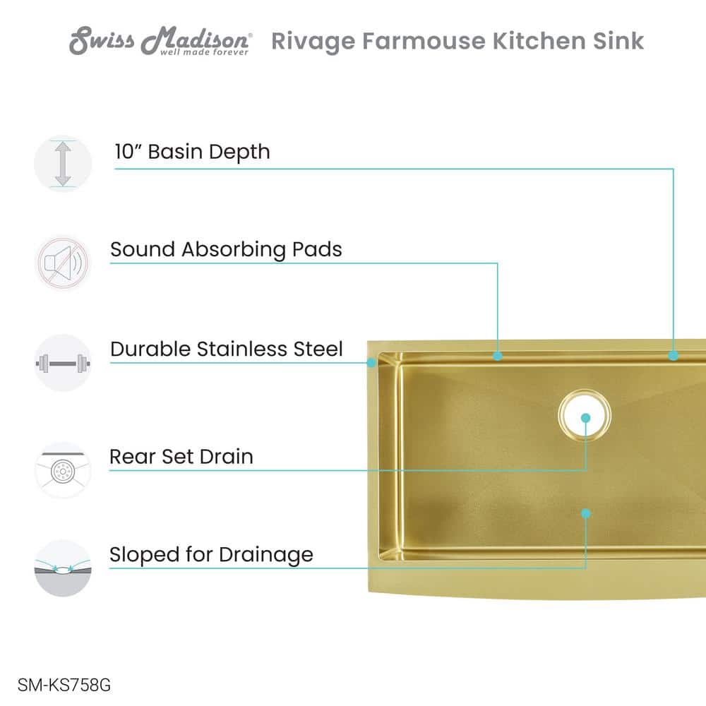 Gold Stainless Steel Farmhouse Single Basin Kitchen Sink