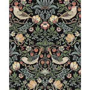 Ebony Fragaria Garden Pre-Pasted Paper Wallpaper Roll 56 sq. ft.