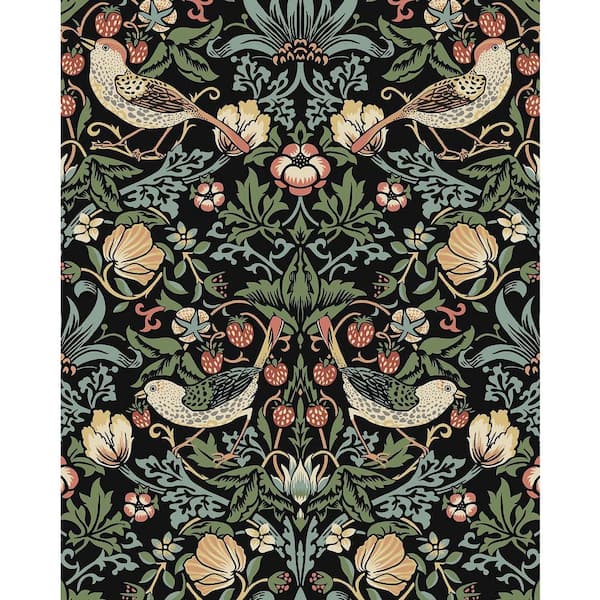 Seabrook Designs Ebony Fragaria Garden Pre-Pasted Paper Wallpaper Roll 56 sq. ft.