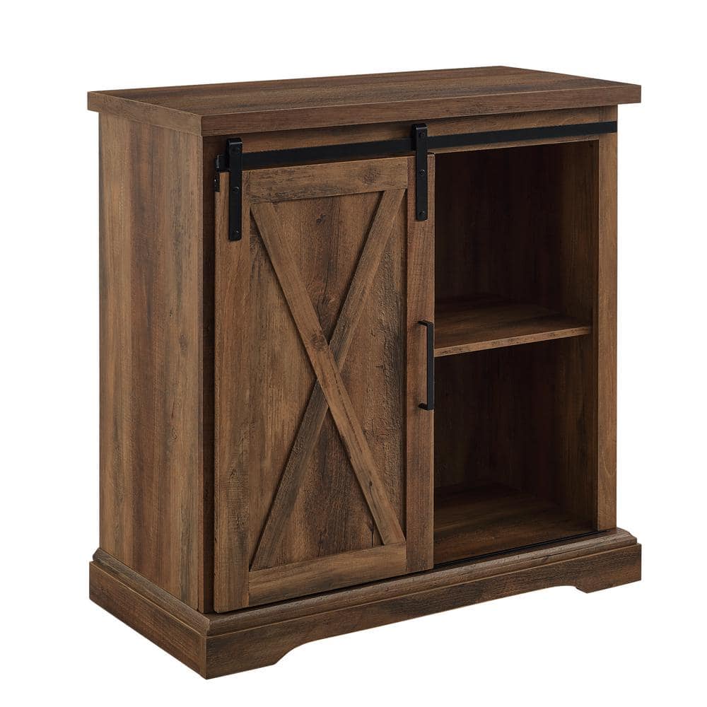 Rustic Oak Sliding Barn Door Accent Cabinet