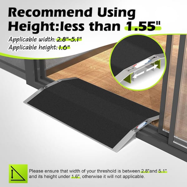 27.6L x 1.6H x 17 in. Aluminum Wheelchair Threshold Ramp Non-Slip
