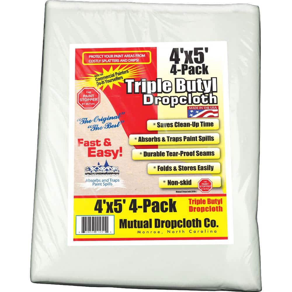 4 ft. x 5 ft. White Triple Coated Butyl Drop Cloth (4-Pack)