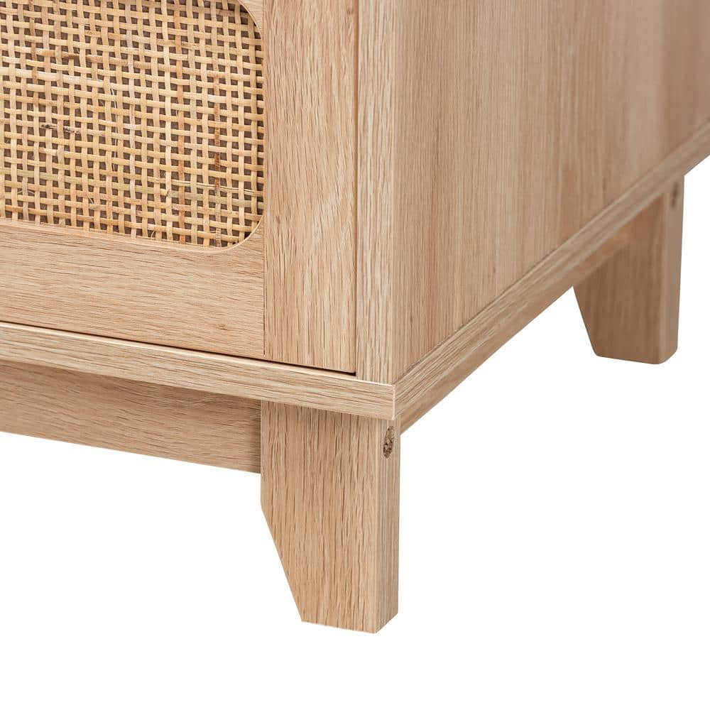 Elsbeth Oak Brown Wood and Natural Rattan 5-Drawer Storage Cabinet