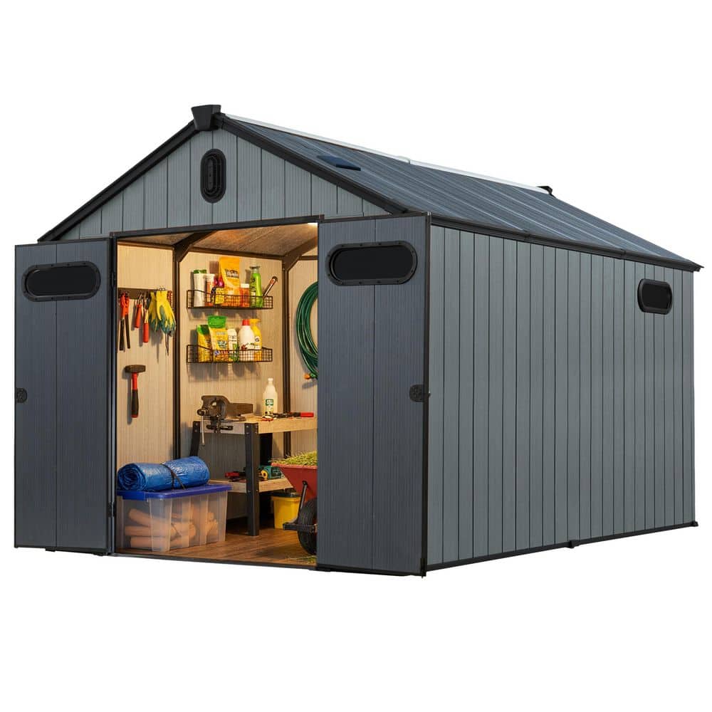 8x12 Heavy-Duty Resin Storage Shed with Solar Light, Windows & Double Doors, Weatherproof-USA Based brand price history on PriceWatchPro