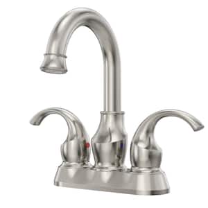 4 in. Centerset 2-Handle High-Arc Bathroom Faucet with Drain Kit Included in Brushed Nickel