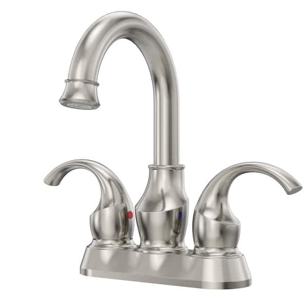 HOMLUX 4 in. Centerset 2-Handle High-Arc Bathroom Faucet with Drain Kit Included in Brushed Nickel