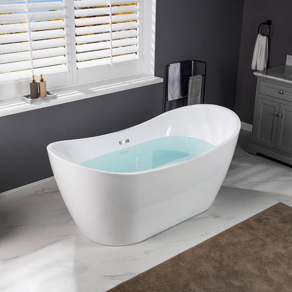 Ravella 67 in. Acrylic Flat Bottom Double Slipper Soaking Bathtub with Chrome Drain and Overflow Included in White