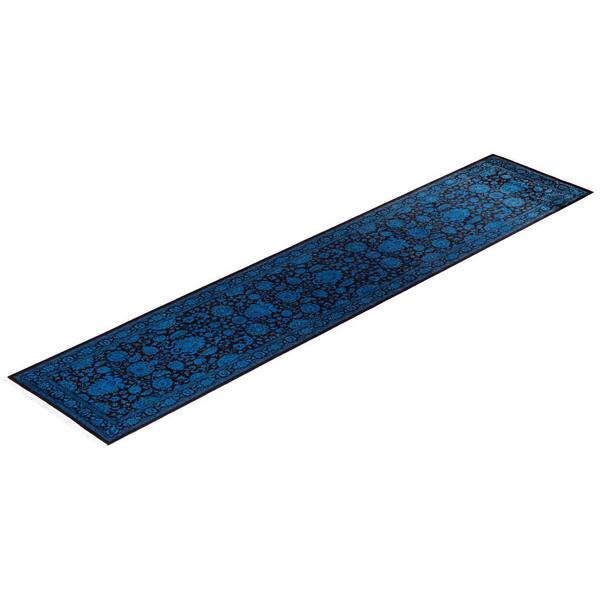 Overdyed Blue 2 ft. x 12 ft. Solid Wool Indoor Runner Rug