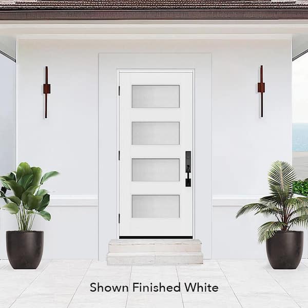 Palisade 36 in. x 80 in. 4L MicroGranite Impact Glass RHOS Unfinished Fiberglass Prehung Front Door with 4-9/16 Jamb