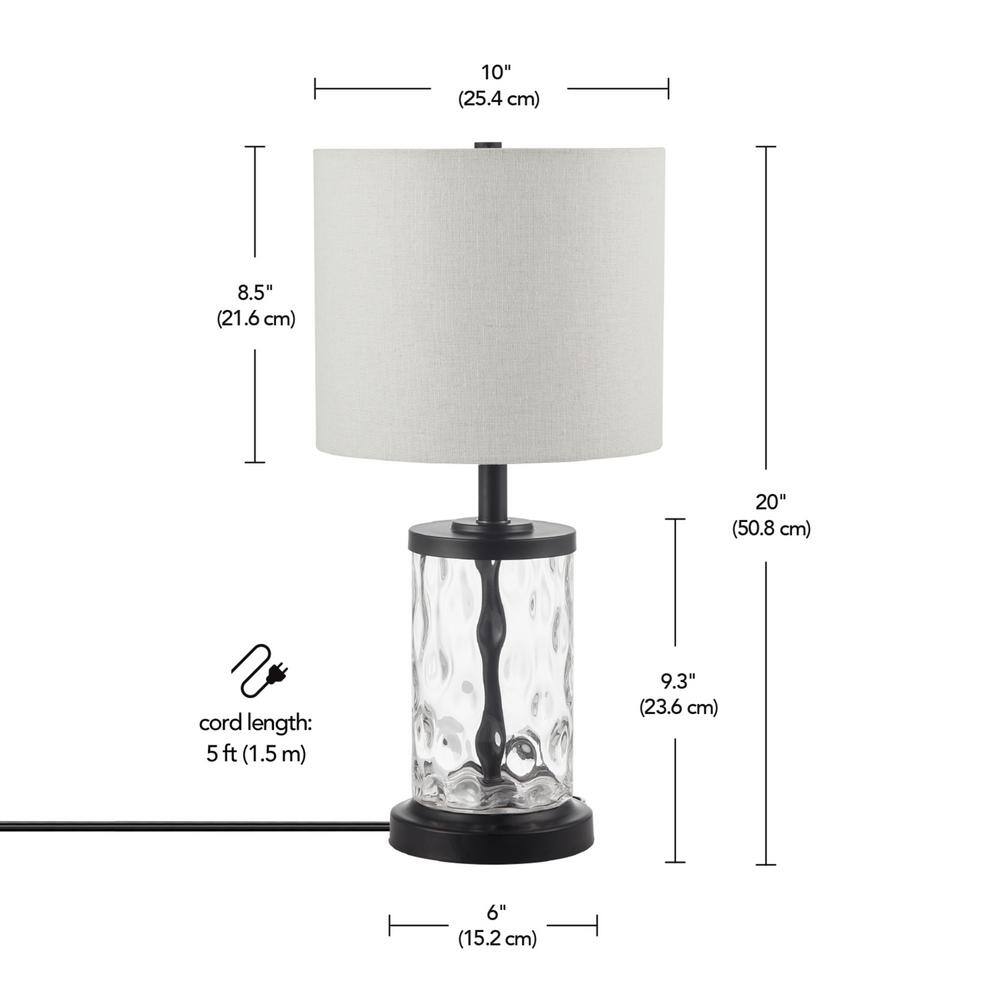 20" Oil-Rubbed Bronze Fillable Glass Table Lamp with Beige Linen Shade