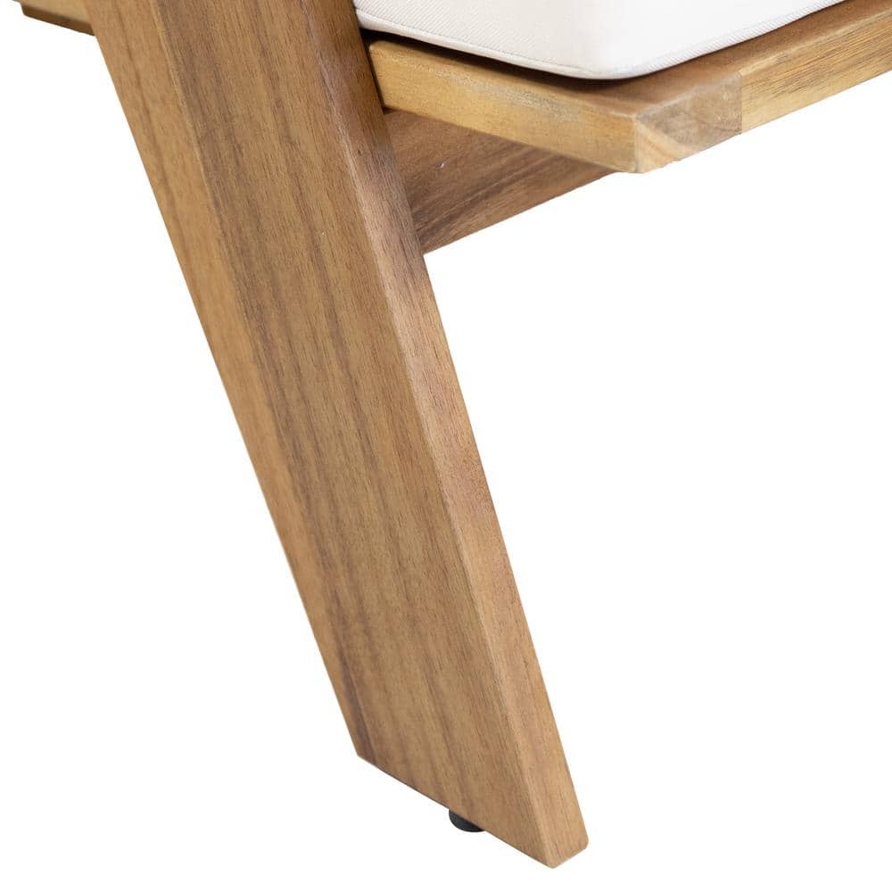 Teak and Beige Acacia Wood Outdoor Club Chairs with Cushions, Set of 2