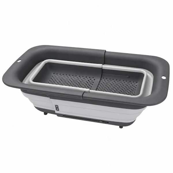 Retractable and Collapsible Silicone Over-the-Sink Colander, Adjustable Sink Strainer Basket for Kitchen, Gray